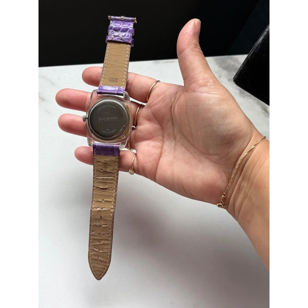 Joan Rivers Classics Purple Dial Crystal Bezel Acrylic Case‎ Leather Watch